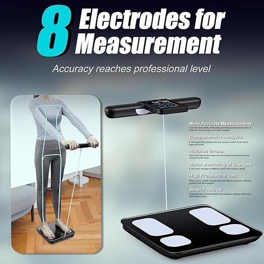 8-Electrode Smart Body Fat Scale with Handle 28 Body Metrics Segmental Measurements for Arms/Legs/Torso for Arms/Legs/Torso Large Display App Sync 180kg/400lbs