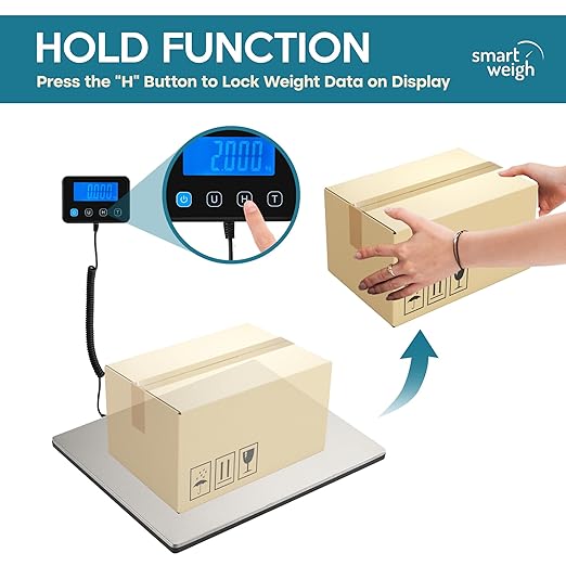 Smart Weigh Digital Postal Shipping Scale Heavy Duty Wide Platform 440 lb Capacity 2 oz Readability Hold &amp Tare Function Includes Batteries &amp USB-C