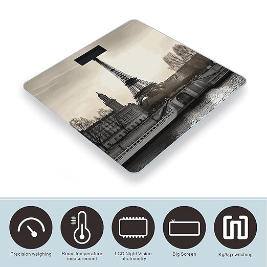 Travel Paris Bathroom Scale Ultra-Bright Liquid Crystal Screen Weight Scale Accurate Bathroom Body Scales for Body Weight Bathroom Pet Home Bedroom Gift-Giving