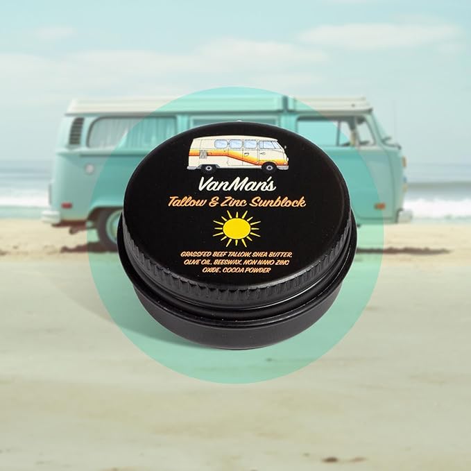 Vanman's Tiny Zinc and Tallow Sunscreen - Water Resistant 20 SPF With Grass-Fed/Finished Beef Tallow Olive Oil Beeswax - Mineral Non-Nano Sunscreen - 0.25 oz