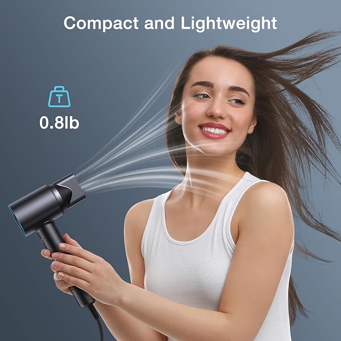 Hair Dryer 1400W Professional High Speed Hairdryer 500 Million Negative Ionic Hair Dryer 3 Speeds and 5 Temps Fast Drying Anti Frizz Low Noise Thermo-Control Hairdryers for Women-Black