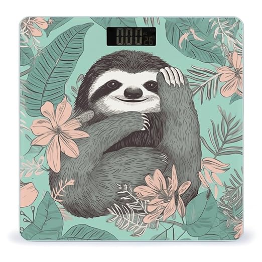 Animal Sloth Mint Green Bathroom Scale for Body Weight Bathroom Weighing Scale with Backlit LCD Display Highly Accurate Measures Weight Up to 180kg