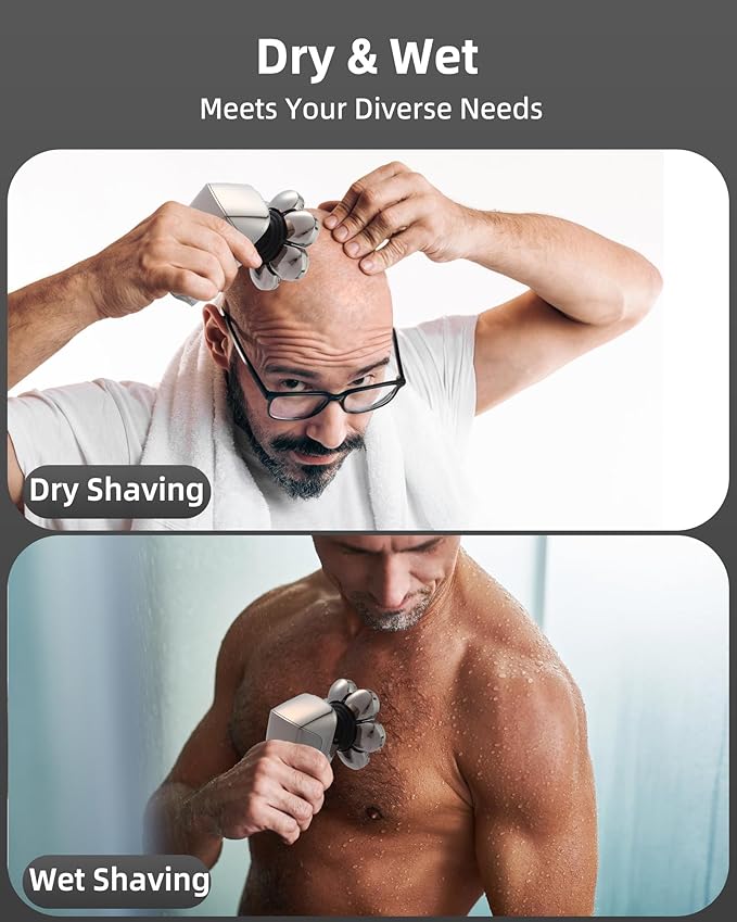 7D Electric Bald Shaver - 5-in-1 Dry/Wet Men's Head Shaver with Led Display &amp IPX7 Waterproof Detachable Rechargeable Razor