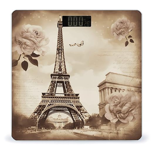 Vintage Paris Eiffel Tower Butterfly Bathroom Scale Large LCD Backlight Display Digital Scale Rounded Corners Body Scales Automatic Power On/Off Bathroom Scales for Home Bedrooms