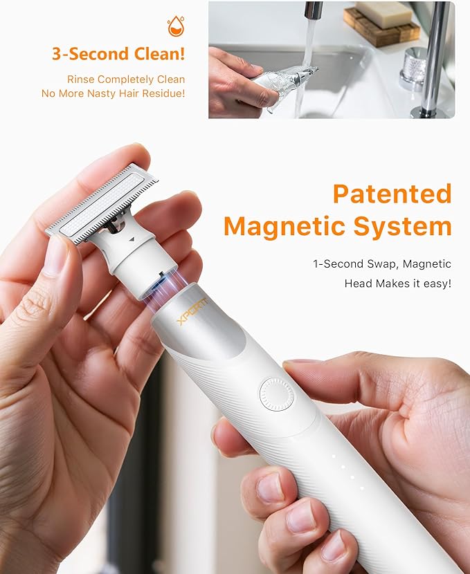 New Electric Beard &amp Nose Hair Trimmer Kit - Painless Razor with 12 in 1 Rotating Comb Magnetic Nose Hair Head Waterproof Wet/Dry Groin/Ball Shaver for Men USB-C Fast ChargingWhite(Pack)