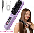 Go Brush Pro Cordless Hair Straightener Brush Portable Straightener Brushs for Travel Fast Heating Cordless Mini Hair Brushs with LED Display 3 Adjustable Temperatures Purple