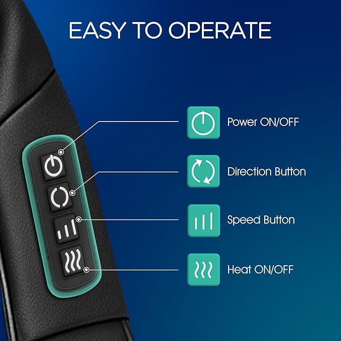 VOYOR-HEALTH Shiatsu Neck and Back Massager Electric Deep Tissue 4D Kneading Massage for Shoulder Lower Back Leg and Body Muscle Pain Relief Home &amp Office Use(Dark Black)