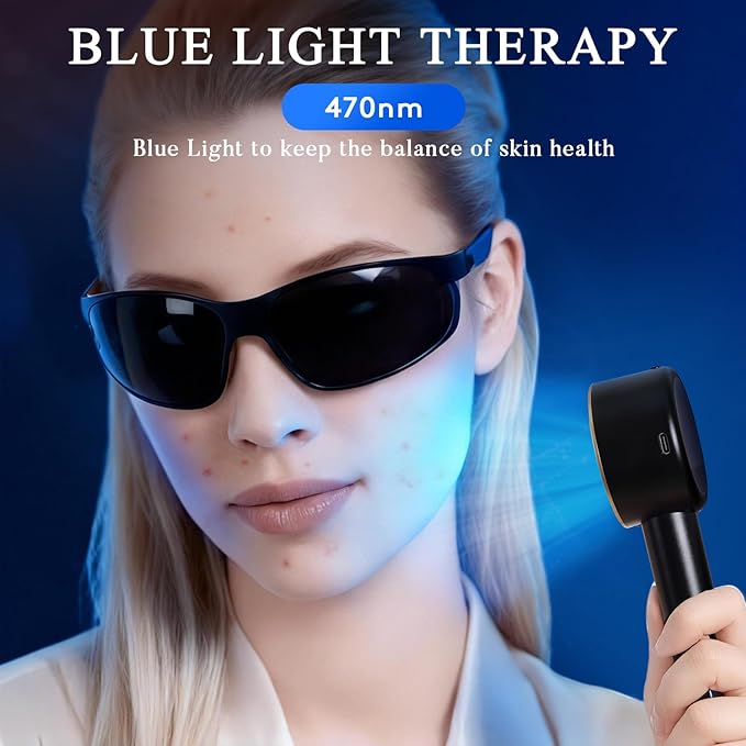 UTK Handheld Blue &amp Red Light Therapy Device with 4 Wavelengths (470/660/850/940nm) Near Infrared Red Light Deeply Pain-Relief Red Light Therapy for Body &amp Face Portable Gift for Women