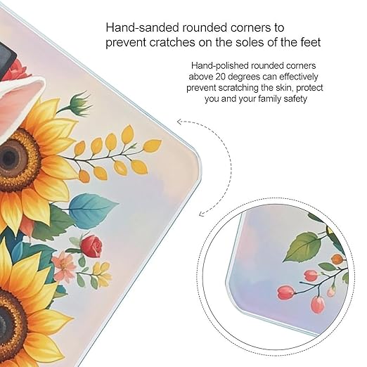 Watercolor Rabbit and Flowers Bathroom Scale for Body Weight Bathroom Weighing Scales with Back Lit LED Display Sturdy Tempered Glass Body Weight Bathroom Scale 400lb Weighing