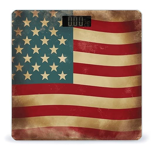 Digital Bathroom Scale for Body Weight Scale with Bright LCD Display High Accuracy Step-On Technology Auto On/Off Vintage American Flag 4Th of July USA Digital Scales 400 Lbs /180kg