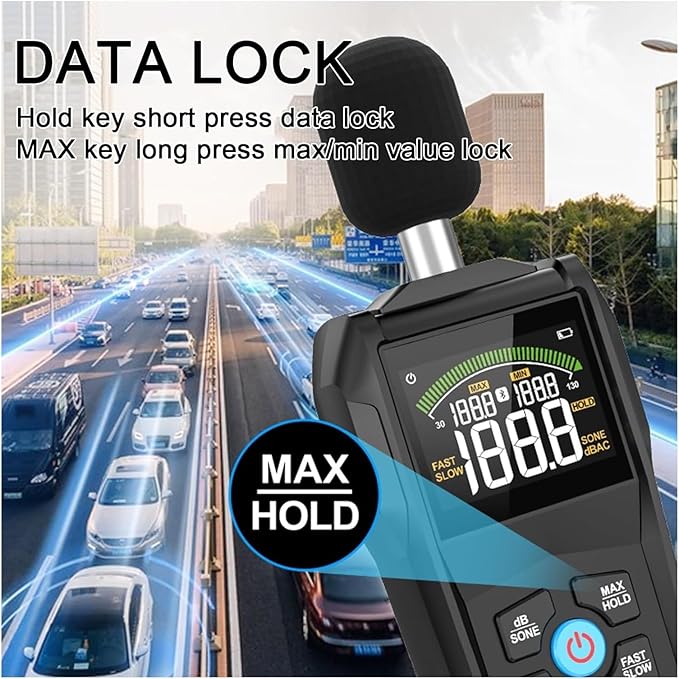 Decibel Meter Digital Sound Level Meter Portable SPL Meter 30dB to 130dB MAX Data Hold with LCD Display Backlight A/C Weighted for Home Factories