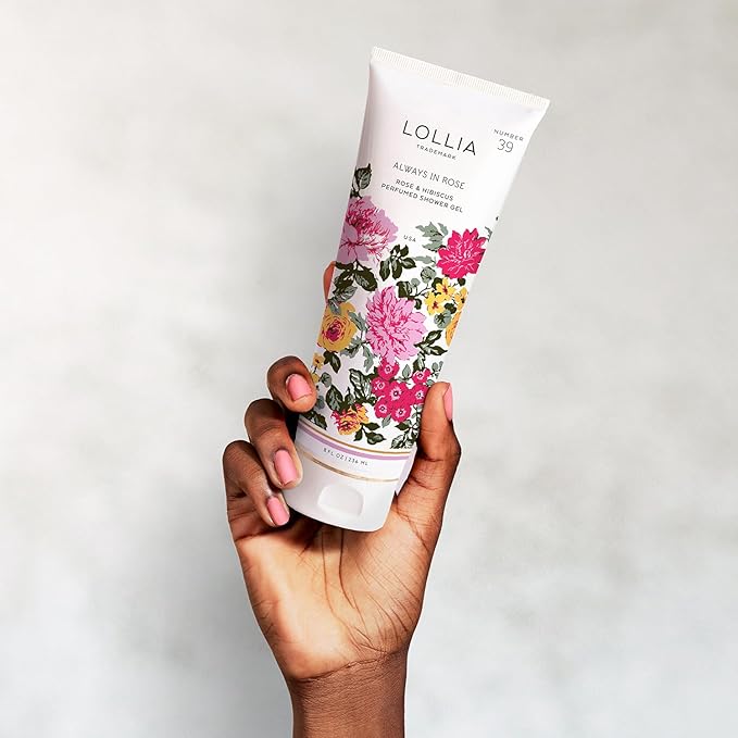 LOLLIA Always in Rose Shower Gel 8 fl. oz. – Rose &amp Hibiscus – Scented Shower Gel Body Wash Shea Butter Body Wash Bath Wash for Women Beautiful Shower Gel Moisturizing Body Wash