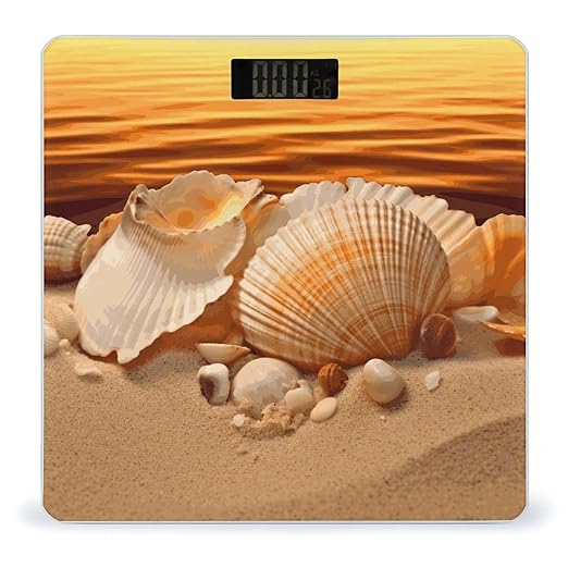 Shells and Sand Weight Scale Digital Electronic Scales Bathroom Scale Larg LCD Backlight Display High Precision MeasurementsTempered Glass