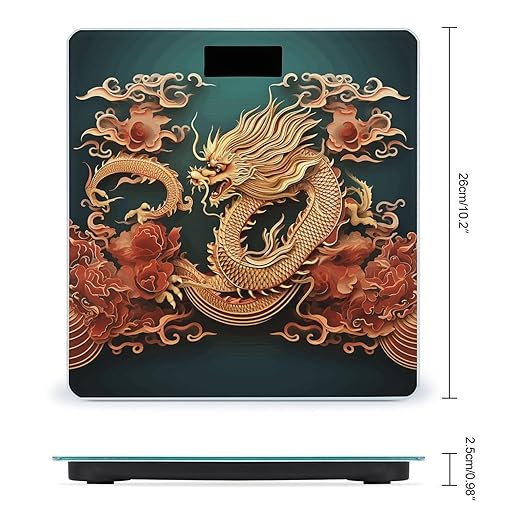 Dragon Chinese Background Scale for Body Weight Anti-Slip Tempered Glass Digital Bathroom Scales Clear LCD Display Weighing Scale Safe Rounded Corners Smart Scales