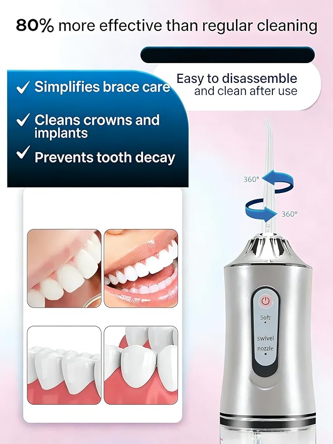 Electric Wireless Water flosser with 3 Modes and 4 nozzles for Cleaning and Using Water flosser Portable Dental flosser Rechargeable Oral Stone Traveling Adult(Pink)