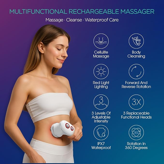 VOYOR Electric Cellulite Massager Body Sculpting Machine for Arms Belly Legs Waist Buttocks 3 Strengths for Body Cleaning and Deep Tissue Cellulite Massage IPX7 Waterproof &amp Cordless VRMM1-