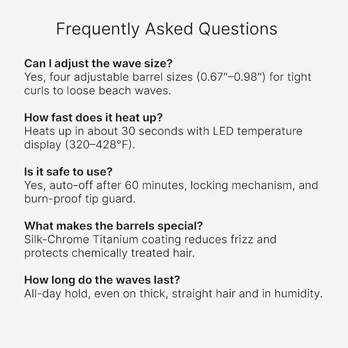 GA.MA Salon Waves LED Curling Iron Adjustable 4‑Size Titanium Wave Barrels (0.67–0.98″) LED Display Auto‑Off Dual Voltage