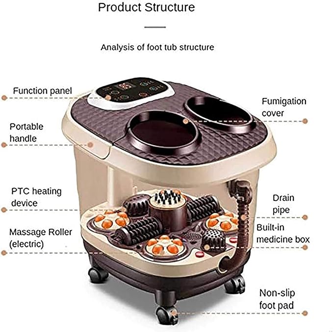 Foot Spa/Bath Massager with Heat Bubbles Function 2 Massaging Rollers and 4 Motorized Massage Balls Pedicure for Tired Feet Stress Relief Help Sleep Home Use