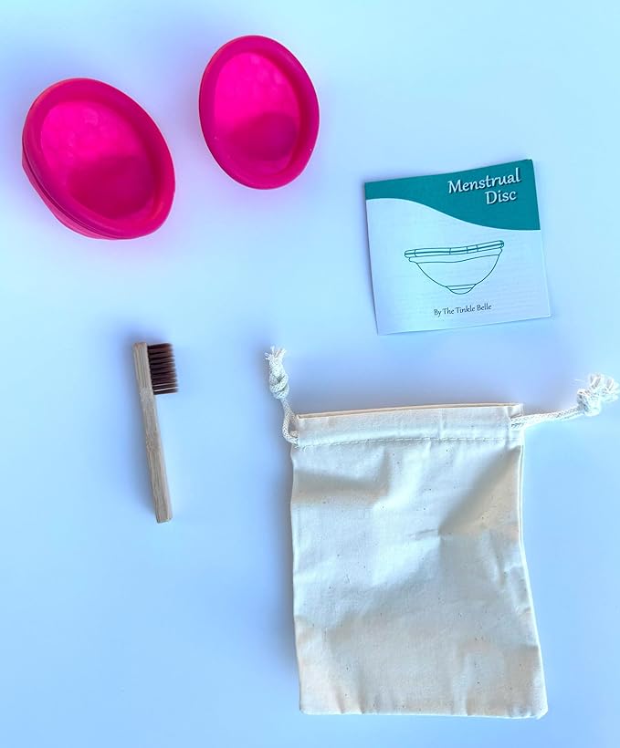 Tinkle Belle Reusable Menstrual Disc| Tampon Pad and Cup Alternative | Up to 12 Hour use | Comfortable | Includes Carrying Pouch and Cleaning Brush