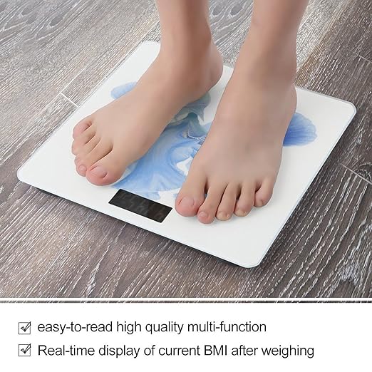 Blue Floral Weight Scale Large Digital Bathroom Scales with Bright LED Display Non Slip Digital Scale and Step On Fashion Weighing Machine for Body