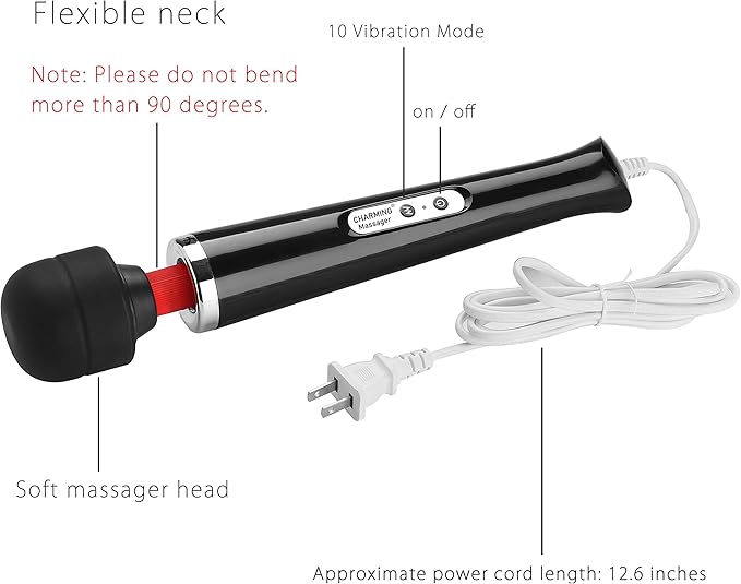 CHARMING Wired Powerful Handheld Massager with Strong 10 Vibrations Back Massage Personal Therapy Massager for Sports Recovery Muscle Aches Full Body Pain (Black)