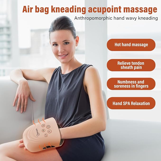 cotsoco Hand Massager - 3Massage Sizes Cordless Hand Massager with Heat &amp Compression for Arthritis and Carpal Tunnel International Women’s Day Gifts for Her Relax at Home Office Outdoors Pi