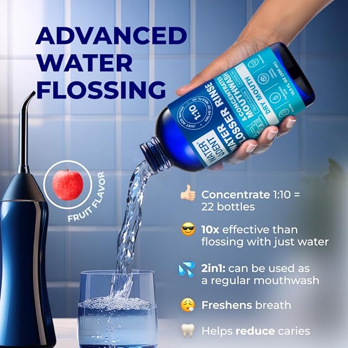Concentrated Irrigant Dry Mouth | Add to Water Flossers | Mild Mint &amp Fruit Flavor |1:10 = 186 fl.oz | Alcohol Free Fluoride Free. Made in USA (PACK OF 2)