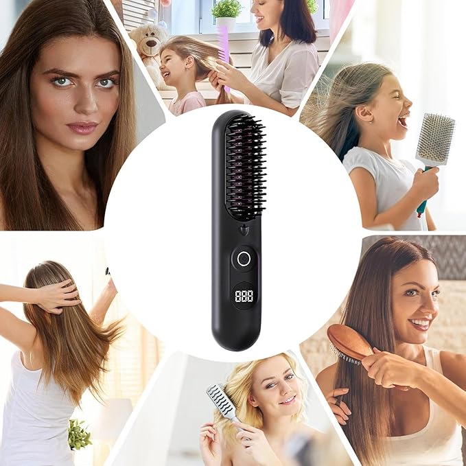 Hair Straightener - Ceramic Heated Cordless Hair Brush Styling Brush Three Level Temperature Control Hot Comb for Girls Women Wife Girlfriend Home Bathroom Travel Vacation Business