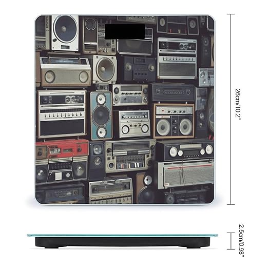 Vintage Wall of Radio Boombox Bathroom Scale Large LCD Backlight Display Digital Scale Rounded Corners Body Scales Automatic Power On/Off Bathroom Scales for Home Bedrooms