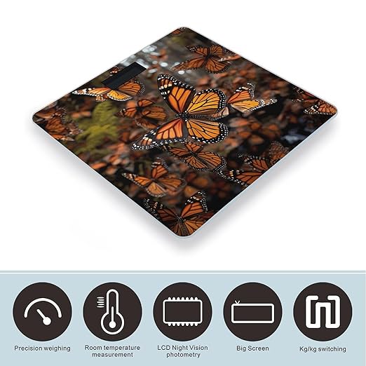 Monarch Butterflies Scale for Body Weight High Precision Digital Weight Scales with LCD Display Anti-Slip Sturdy Slim Tempered Glass Bathroom Scale for Home Use