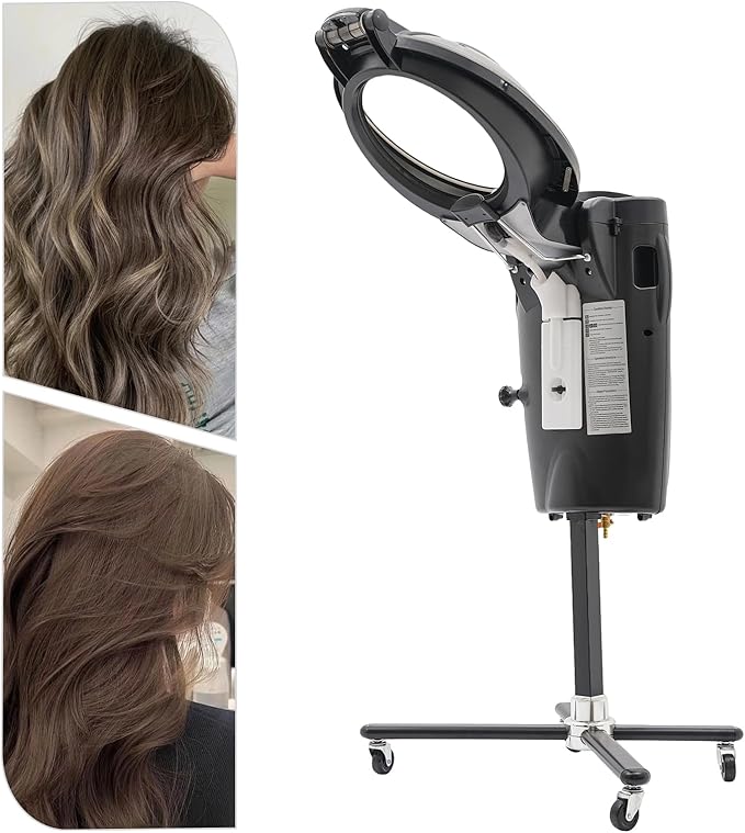 Professional Hair Steamer with Ozone Cold/Hot Mist 12 Light Modes Adjustable Height Large Tank Salon Spa Styling Conditioning Machine White (Black)