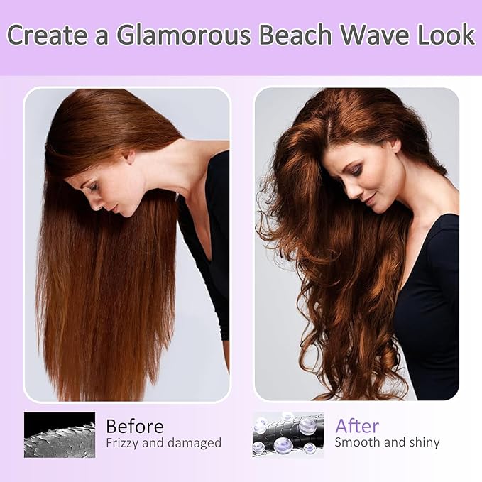 32mm (1.25) Wave Curling Iron 2 Barrel Ionic Deep Waver Hair Tool with 4 Temperature Settings Fast Heating Anti-Scald Hair Crimper for All Hair Types (Purple)