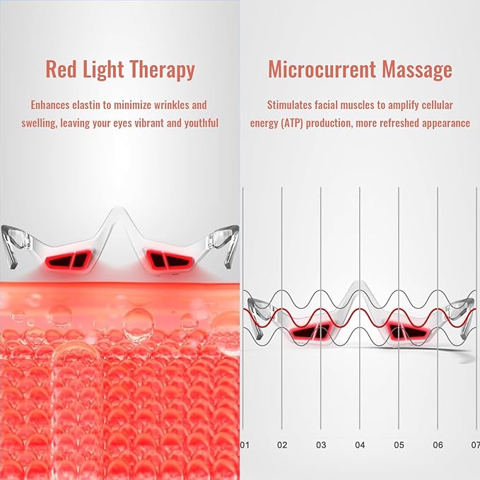Under Eye Red Light Therapy 4 Modes Red Light Under Eye Therapy Glasses Microcurrent Eye Massager For Eye Bags Dark Circles Puffiness Wrinkles Fine Lines Relieving Eye Fatigue