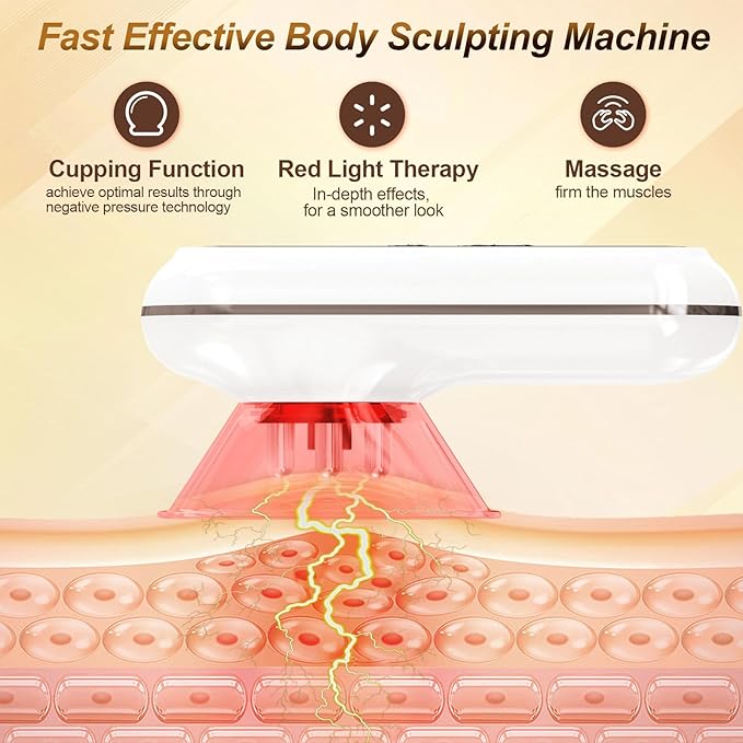 Body Sculpting Machine 3-in-1 Body Sculptor Red Light Therapy Electric Cupping Therapy Massager Lymphatic Drainage Massager Suitable for Belly Waist Arms Hip Legs and Face