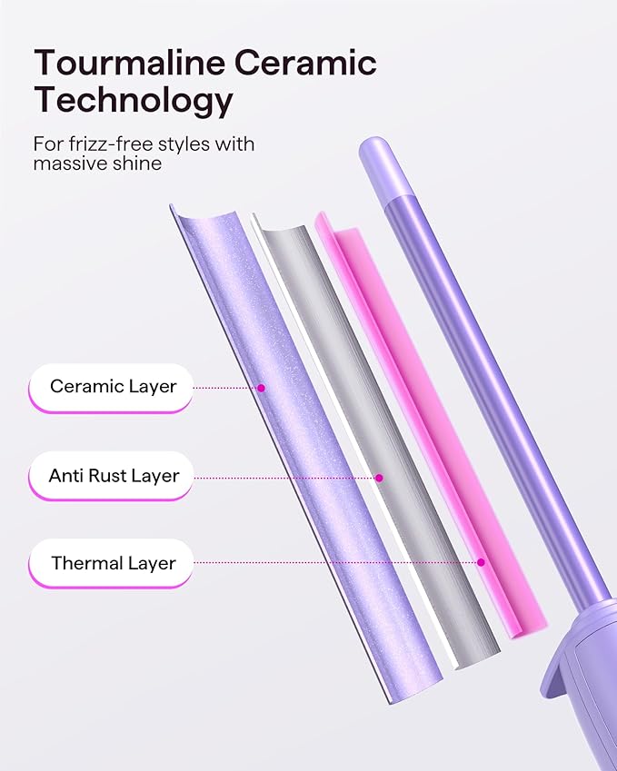 Wavytalk 3/8 Inch Small Curling Iron Curling Wand for Short &amp Long Hair Ceramic Small Barrel Curling Iron with Adjustable Temperature Include Heat Resistant Glove (Purple)