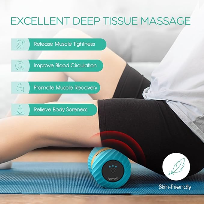 VOYOR-HEALTH Vibrating Peanut Massage Ball Roller Electric Double Lacrosse Massage Ball with 4 Intensities for Muscle Pain Relief Rechargeable Deep Tissue Massage Yoga Sports Fitness MB300 (Blue)