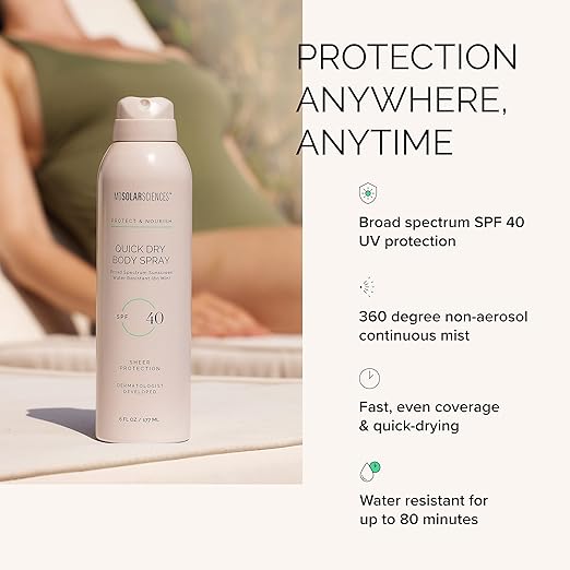 MDSolarSciences Quick Dry Body Spray SPF 40 | Water-Resistant Broad Spectrum Sunscreen Spray | Indian Gooseberry Vitamin C &amp Antioxidants Enriched | Non-Aerosol | Safe for Sensitive Skin (6 Fl O