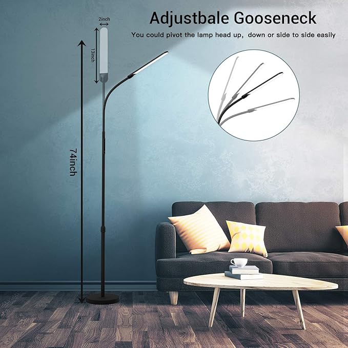 NXONE Led Floor LampModern Reading Adjustable Standing Height 4 Colors and Stepless Brightness Work Lamp for Living Room Bedroom Reading Black