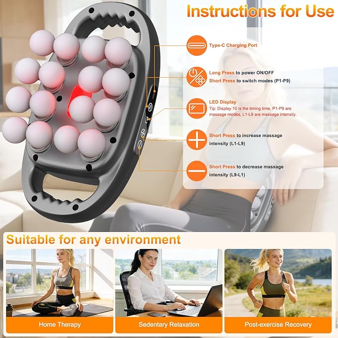 16-Head Massage Gun Deep Tissue Percussion Massager with 9 Modes &amp 9 IntensitiesQuiet Back Massager Pain Relief for Back ShouldersLegs2600mAh Battery Electric Massage Tools