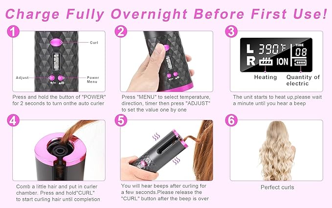 Cordless Automatic Hair Curler Ceramic Rotating Wireless Auto Curling Iron Wand Portable Spin Hair Styling Curler