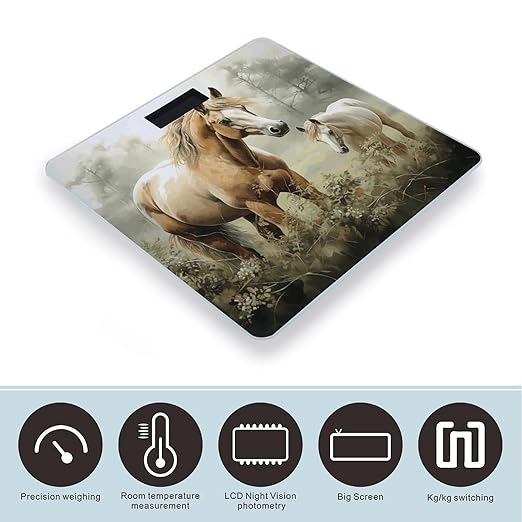 Animals Embroidery Paintings Horses Bathroom Scale Weight Scale for Body WeightHighly Accurate Digital Weighing Machine Clear LED Display Digital Bathroom Body Scale 400lb/182kg
