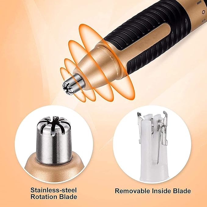 Nose Hair Trimmer Ear and Nose Trimmer Electric Professional Eyebrow Trimmer Nose Hair Remover with Removable Cutter Head for Men and Women Battery Powered(Gold)