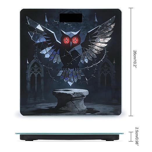 Gothic Abstract Owl Weight ScaleClear LED Display Bathroom Digital Weighing ScaleTempered Glass Digital Bathroom Scale for Body Weight Capacity Up to 400 Lbs
