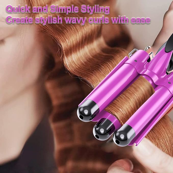 1 Inch Three Barrel Curling IronFast Heating Hair Crimper for WomenCrimper Hair Tool with LCD Temperature Display60 Min Auto-Off Hair WaverDual Voltage WaverHair Tool