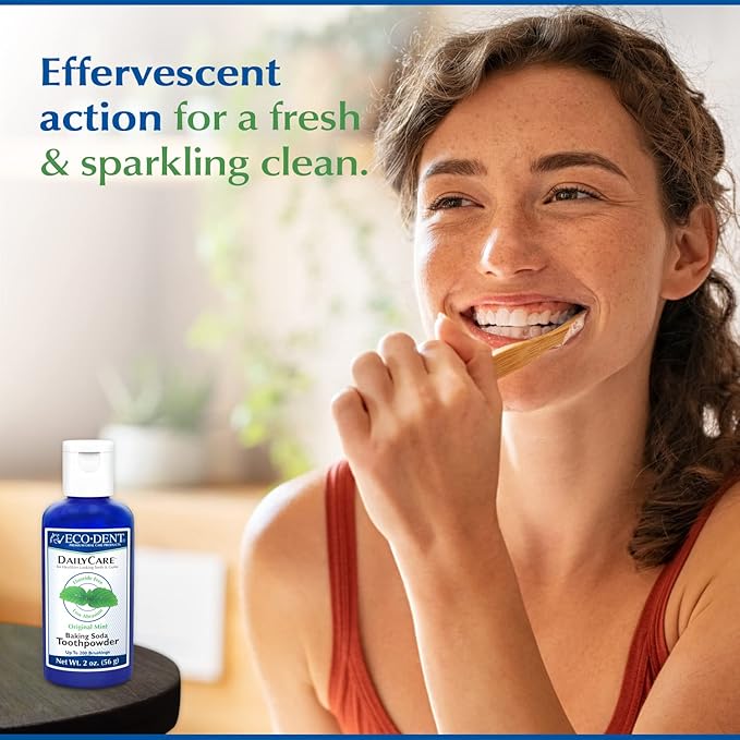 Eco-Dent Oral Care Bundle - DailyCare Baking Soda Toothpowder + DailyRinse Oral Wound Cleaner Debriding Agent Effervescent Tooth Powder &amp Mouthwash with Essential Oils Mint Flavor (2 Piece Set)