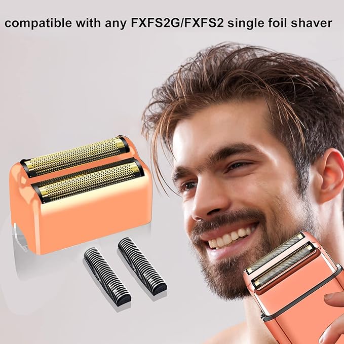 Rose Gold Replacement blades Foil and Cutters Compatible with BaBylissPRO Barberology FXFS2 Shaver foil Replacement Heads(2 pack ）