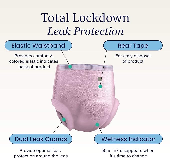 NorthShore GoSupreme Overnight Pull-On Underwear 8-Hour Leak Protection X-Large 14-Count Bag Pink (44-56 in Waist) Unisex Adult Diapers