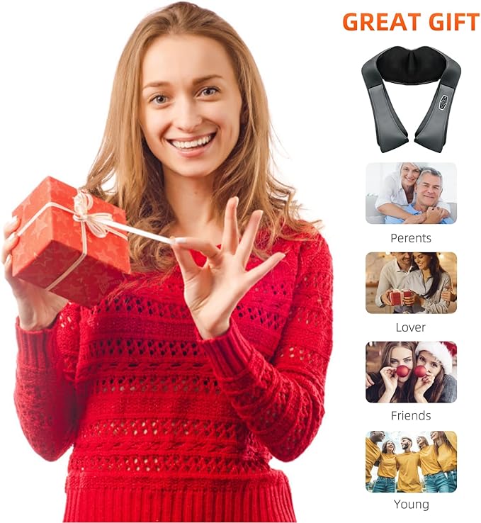 Cordless Shiatsu Neck &amp Back Massager for Pain Relief Deep Tissue with Heat 3D Kneading Massage Pillow Back Shoulder Massagerfor Body Muscle Use for Home Office Car Gifts for Mom Dad