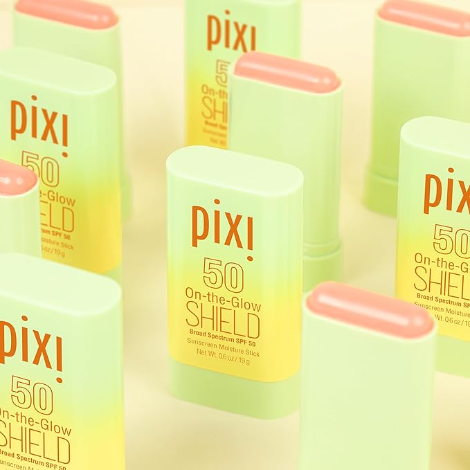 Pixi Beauty On-the-Glow SHIELD SPF 50 2-pack | Lightweight &amp Ultra-Hydrating Sunscreen Stick for Everyday Use | No White Cast | Travel Size Vegan &amp Paraben-Free | 2x 0.6oz/19g