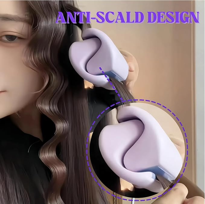 Hair Styling Tool with Negative Ionic Technology 2025 French Wave Curling Iron 3D Curling Iron for Women Fast Heat 4 Gears Lasting Beach Waves (Purple)